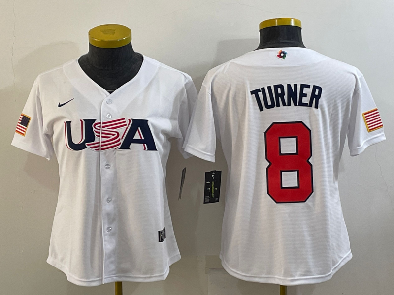 Youth White USA Baseball #8 Trea Turner 2023 World Baseball Classic Stitched Jersey